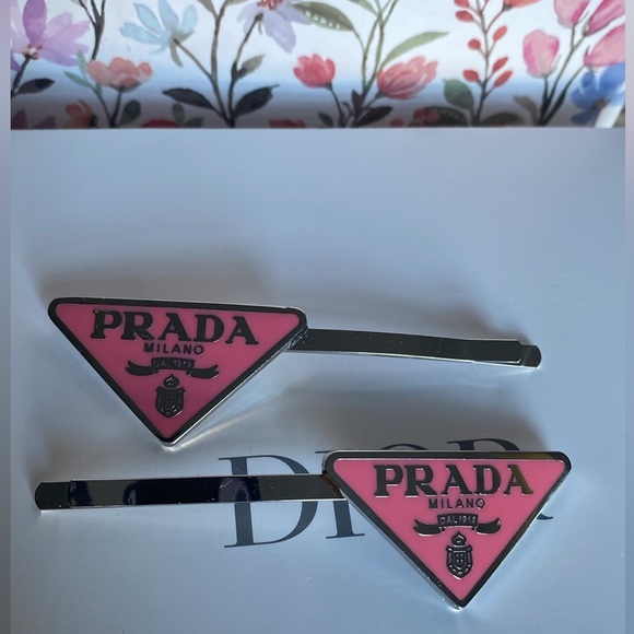 Prada Pink and Silver Triangle Hair Clips